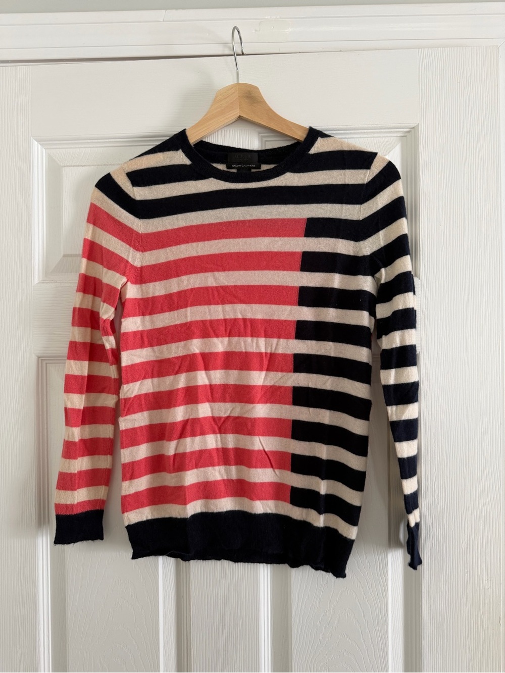 J. Crew Striped Crewneck Sweater in Black, Cream & Pink